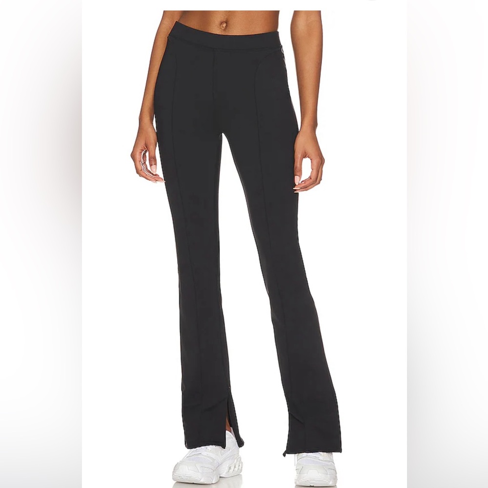 ALO Yoga Black Flare Leggings with Front Seam & Ankle Slit